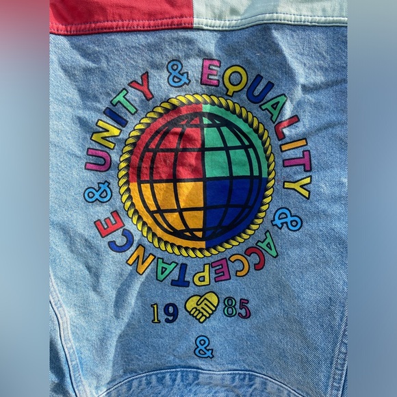 ASOSxGLAAD Colorblock Multicolor Denim Jacket with 1985 Patch Hippie Indie - Picture 10 of 14